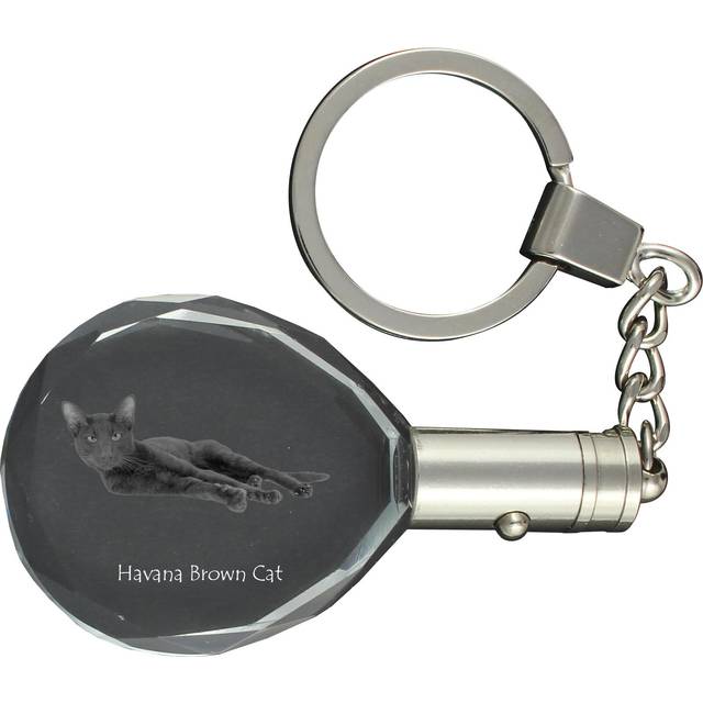 Havana brown Cat - Fob with cat photo, crystal key ring in gift box, unique gift by Art-Dog brand transparent