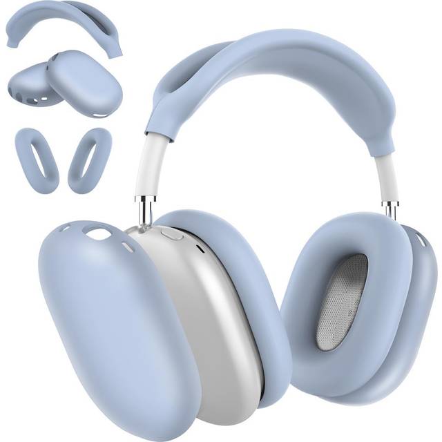 MyGadget-tillbehörsset kompatibel med Apple Airpods Max [3 i 1] - 1x pannbandsskydd | 2x öronkuddar vardera för in- och utsida - silikonfodral i ljusblått
