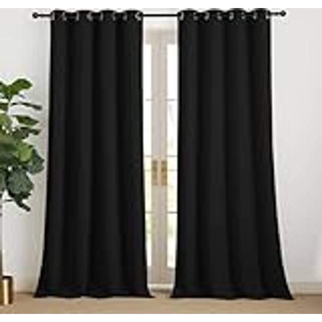 Nicetown Termisk gardin fönster svarta gardiner ogenomskinliga gardiner 240 cm lång mörkläggningsgardin öljetter gardin vardagsrum gardiner moderna öljettgardiner set om 2, H 240 x B 140 cm