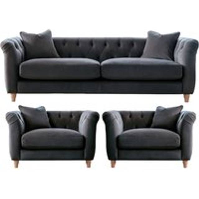 Elsie Plush Velvet Fabric Chesterfield Midnight Blue 3 Piece Sofa Suite 3 1 1 - One Size