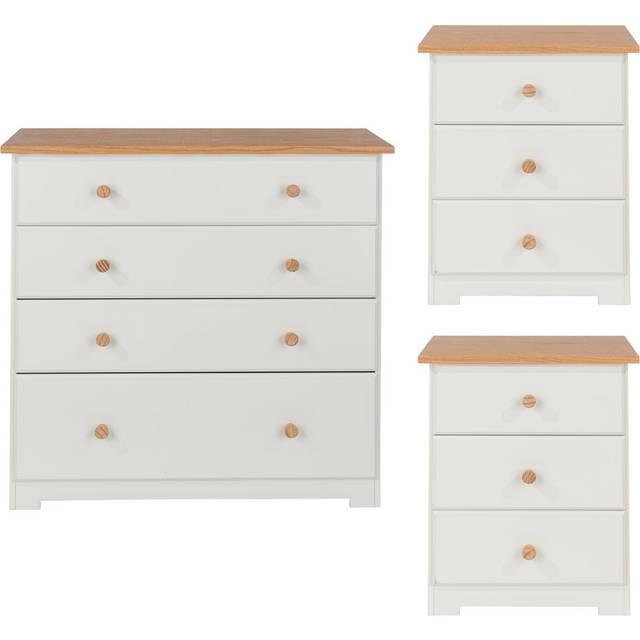White Wooden 3 Piece Bedroom Set - White and oak
