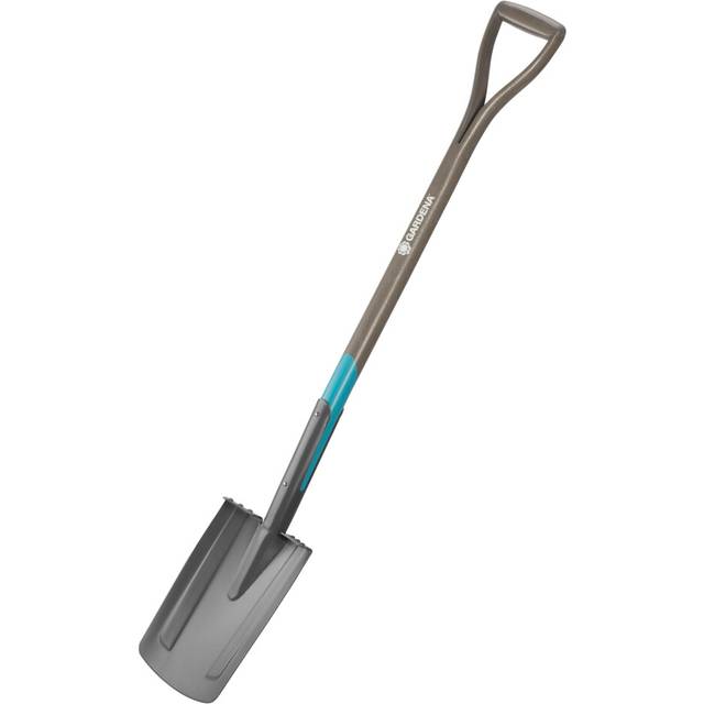 Gardena NatureLine Pointed Spade, Coated Garden Spade for Turning Over and Removing Soil, Safe Foot Rest, FSC-Certified Ashwoo D-Handle