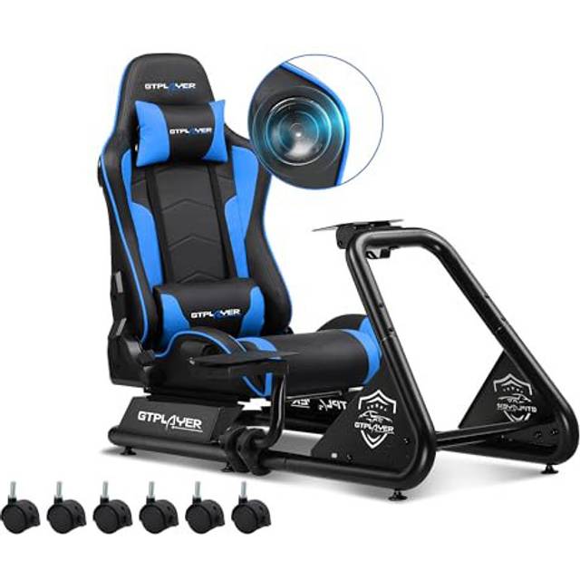 GTPLAYER Racing Simulator Cockpit Faux Leather PC & Racing Game Chair with Built-in Speakers - Blue (107cm H X 51cm W X 50cm D)