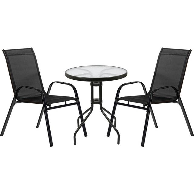 3 piece Round Glass Top Patio Garden Set - Black
