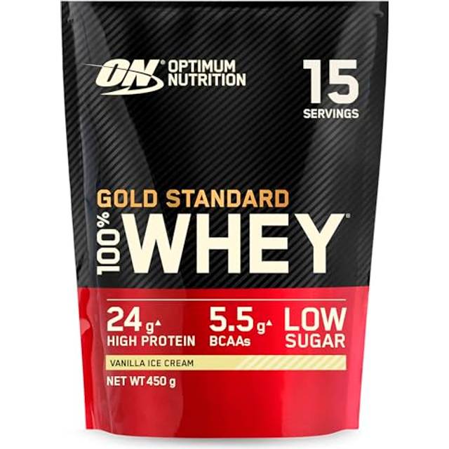 Optimum Nutrition Gold Standard 100% Whey Vassleprotein, Vanilla Ice Cream, 450g, 15 Portioner