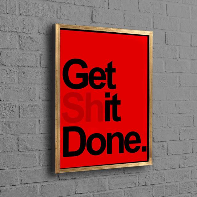 Bohemian Wall Art Featuring Motivational 'Get It Done' Quote in a Floating Frame Perfect for Bedroom Decor - Gold Floater Framed (25 cm H x 35 cm W)