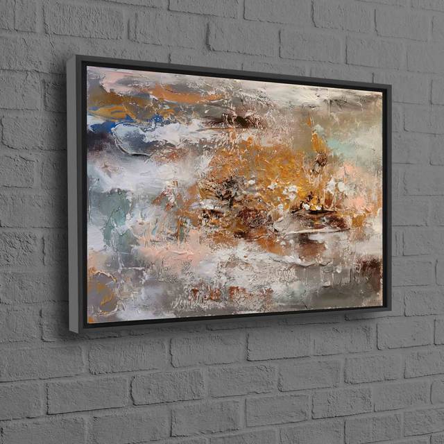 Abstract Oil Painting Print on Canvas for Modern and Contemporary Wall Decor - Black Floater Framed (70 cm H x 100 cm W)