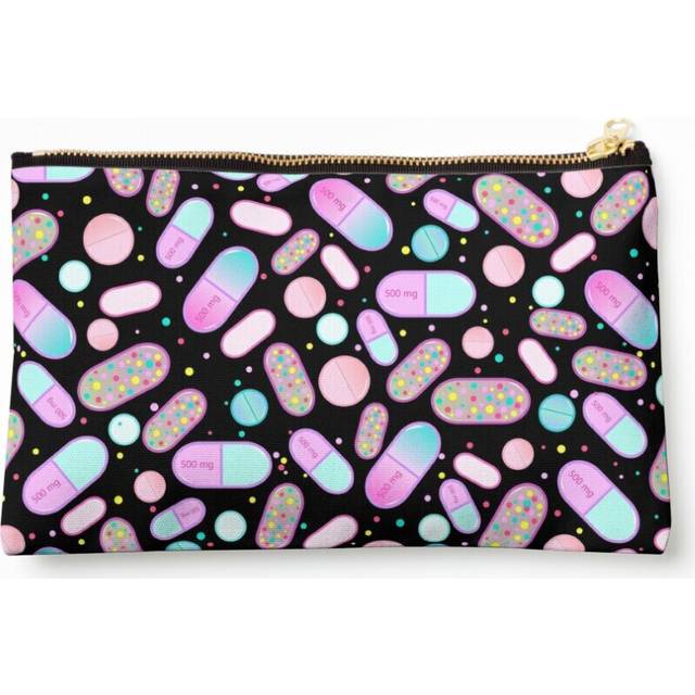Makeup Bag Pastel Pills and Black Cosmetic Organizer Tyvek Paper Bags Zipper Pouch