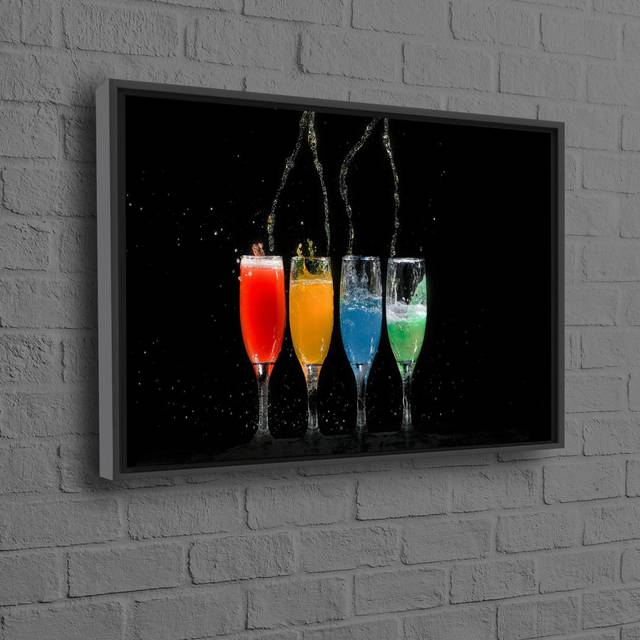 Large Modern Art Colorful 3D Cocktail Themed Framed Canvas for Bar Wall Decor or Personalized Home Gift - Black Floater Framed (40 cm H x 60 cm W)