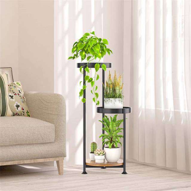 3 Tier Plant Stand For Indoor And Outdoor - Black;Brown (77cm H X 26.5cm L X 26.5cm D)