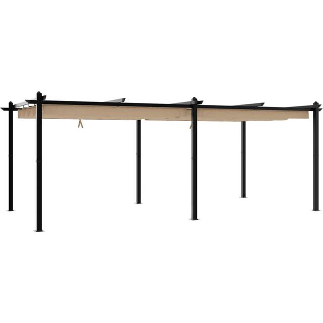 Garden Gazebo With Retractable Roof Aluminium - Taupe (220cm H x 600cm W x 300cm D)