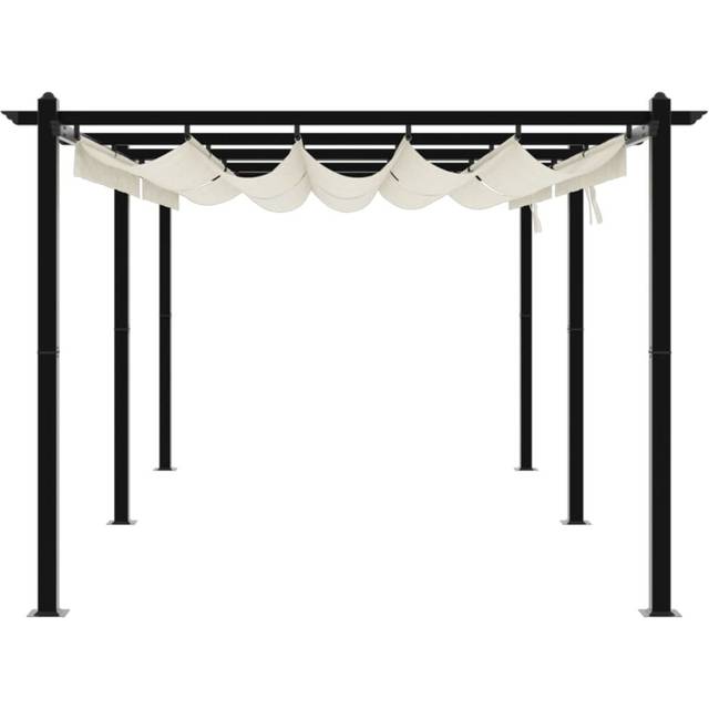 Garden Gazebo With Retractable Roof Aluminium - Cream (220cm H x 600cm W x 300cm D)