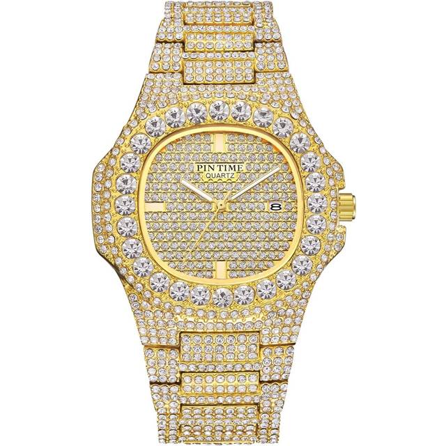 Crystal Watch Full Bling Iced-Out Hip-Hop Stainless Steel Bracelet Wristwatch