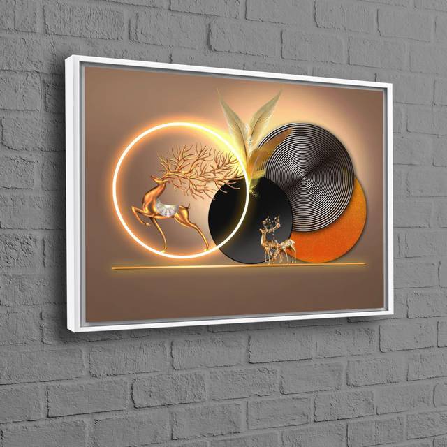 Large Modern Abstract Golden Deer Framed Canvas Art Perfect for Wall Decoration and Enhancing Your Living Space Aesthetics - Floater Frame (20cm H x 30cm W)