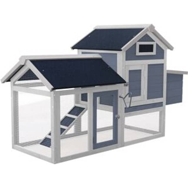 Chicken Coop with Nesting Box & Open Enclosure, Grey, House with Pull-out Tray