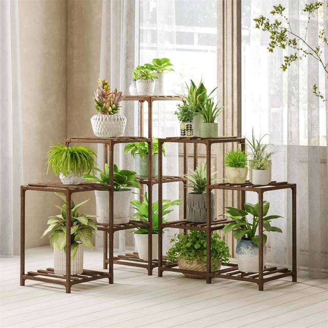 Corner Plant Stand For Indoor And Outdoor - Brown (86cm H X 146cm L X 30cm D)
