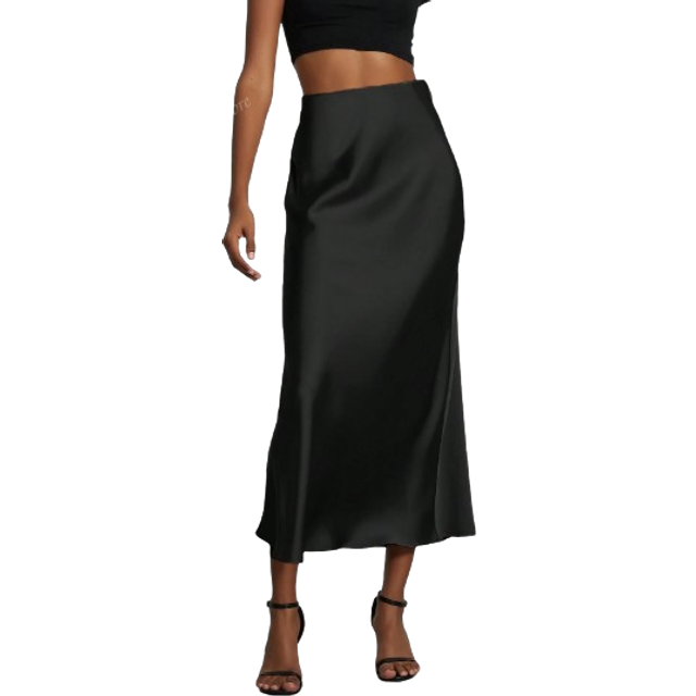 SHEIN Women&#39;s Elastic Satin Silk Texture Midi Skirt