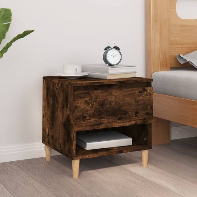 Ricarda Solid + Manufactured Wood Bedside Table - Smoked Oak (50cm H X 50cm W X 46cm D)
