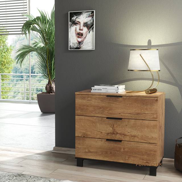 Furneo Modern Dark Oak Effect Chest of Drawers Cabinet 3 Drawers Storage Cozy 03