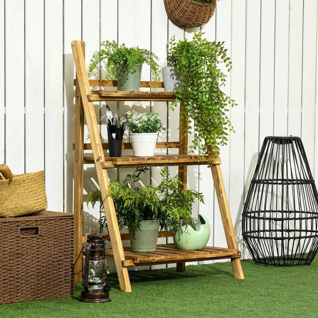 Wooden Folding Plant Stand - Brown (93cm H X 60cm L X 37cm D)