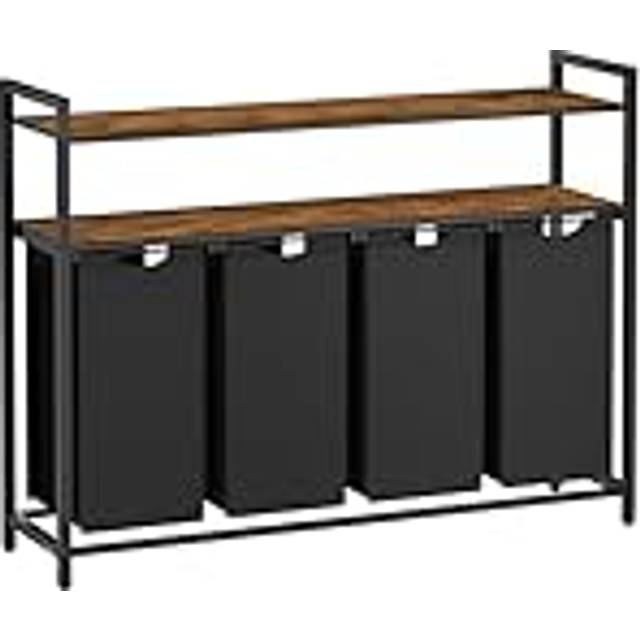 VASAGLE Laundry Basket, Laundry Hamper With 3 Pull-Out And Removable Laundry Bags, 2 Shelves, 40 L Capacity Per Bag, For Laundry Room, Rustic Brown And Black
