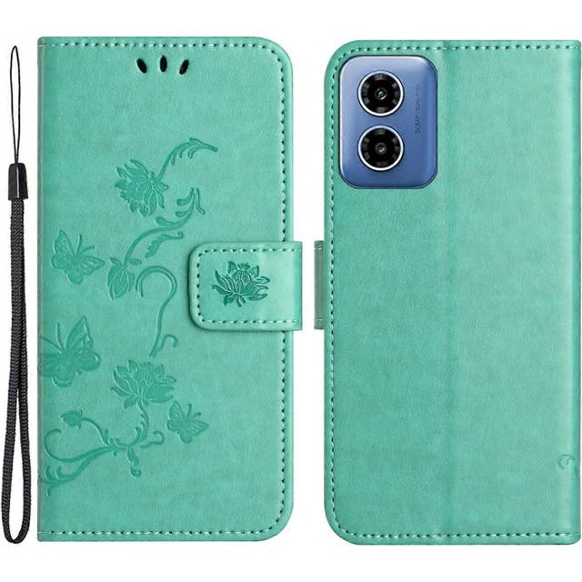For Motorola Moto G04 4G Wallet Case PU Leather Stand Butterfly Flower Phone Cover