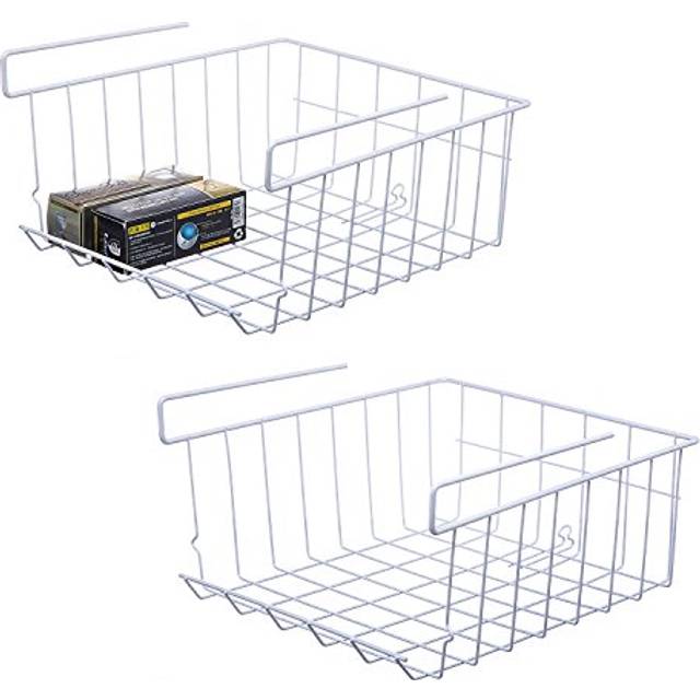 Stackable Hanging Basket, 2-Pack Under Shelf Hanging Metal Wire Storage Basket for Kitchen, Office, Pantry, Bathroom,