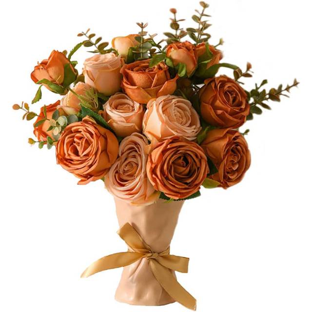 Fake Roses And Vase, Artificial Flower Arrangement - Orange (101.6cm H X 76.2cm W X 76.2cm D)