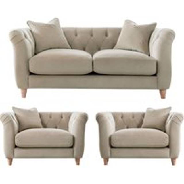 Elsie Plush Velvet Fabric Chesterfield Putty 3 Piece Sofa Suite 2 1 1 - Light Beige - One Size