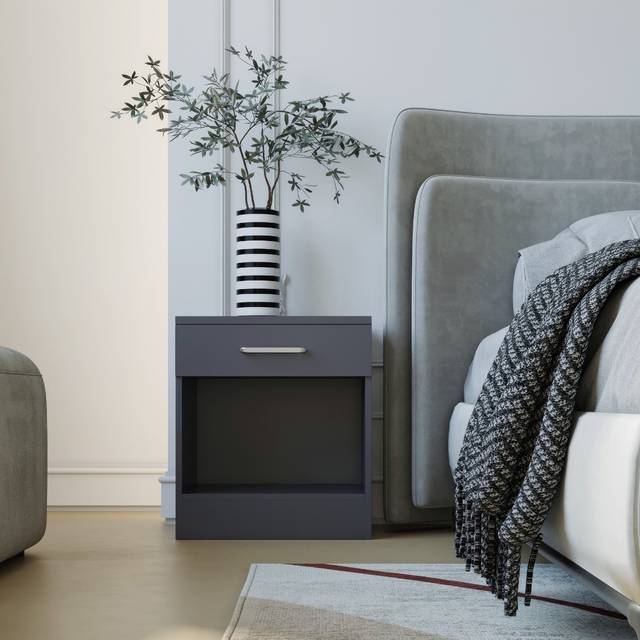 Seconique Dakota 1 Drawer Bedside - Dark Grey, Grey