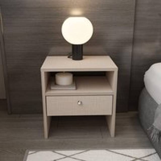 Decorotika Nova Bedside Table Nightstand With Drawer And Open Shelf - Beige, Cream