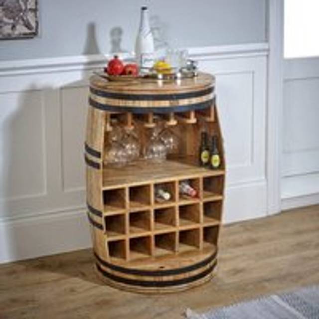 Bratton Solid Dark Mango Wood Barrel Wine Sideboard - Natural - One Size