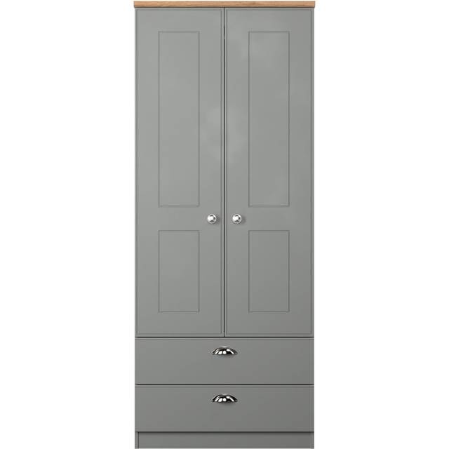 Penovich 2 Door 2 Drawer Wardrobe in Dusk Grey & Riviera Oak (Ready Assembled) - Satin (182cm H X 74cm W X 53cm D)