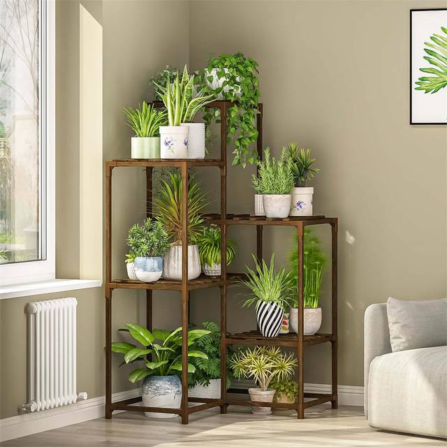 Corner Plant Stand For Indoor And Outdoor - Brown (108cm H X 60cm L X 60cm D)
