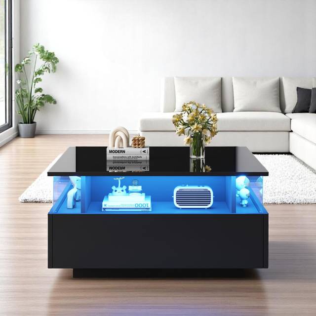 Pedestal Coffee Table with Storage - Black (41cm H X 70cm W X 70cm D)