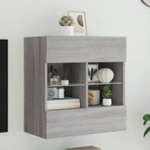 TV Wall Cabinet with LED Lights Grey Sonoma 58.5x30x60.5 cm - One Size