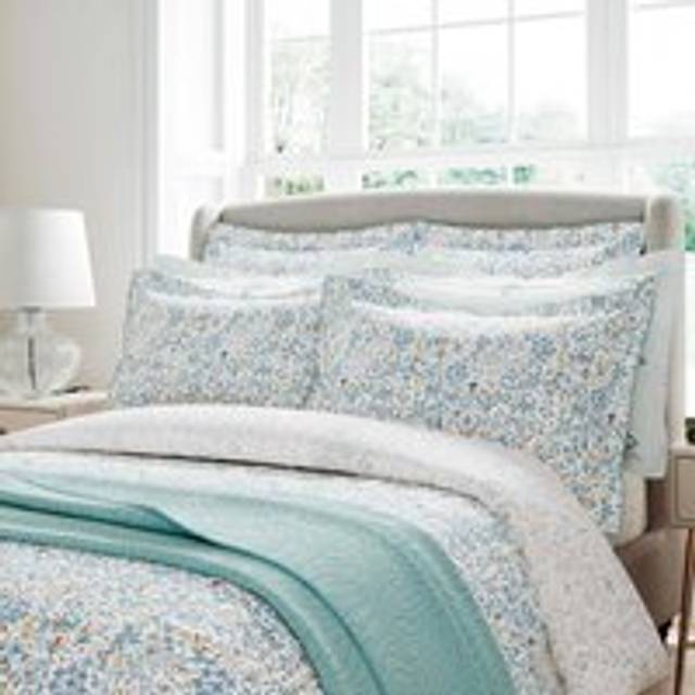 'Voysey Wildflower' Cotton Duvet Cover Set - Aqua - Double