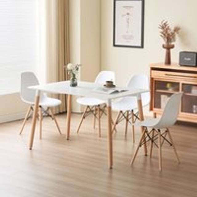 5 Piece Dining Set With White Wooden Top And 4 White Chairs With Metal Detailing - One Size