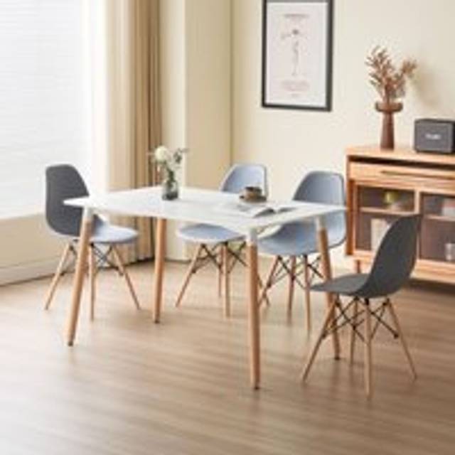 5 Piece Dining Set With White Wooden Top And 4 Grey Chairs With Metal Detailing - One Size