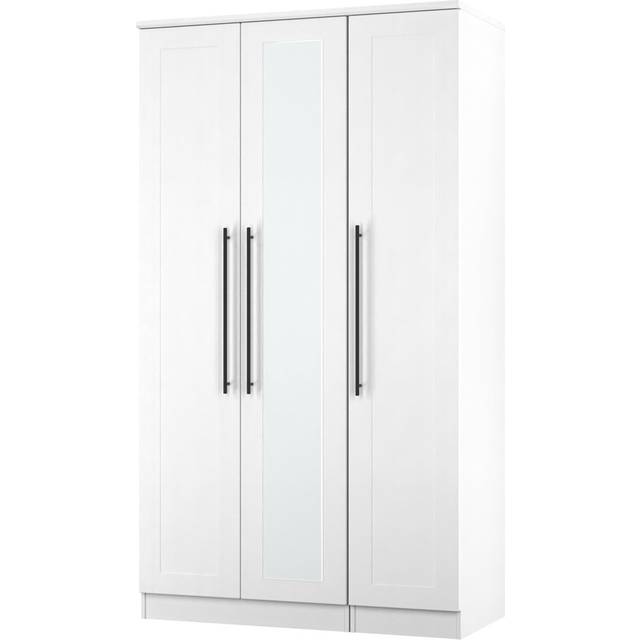 Rozeena Tall Triple Mirror Wardrobe in White Ash (Ready Assembled) - Satin (196cm H X 111cm W X 53cm D)
