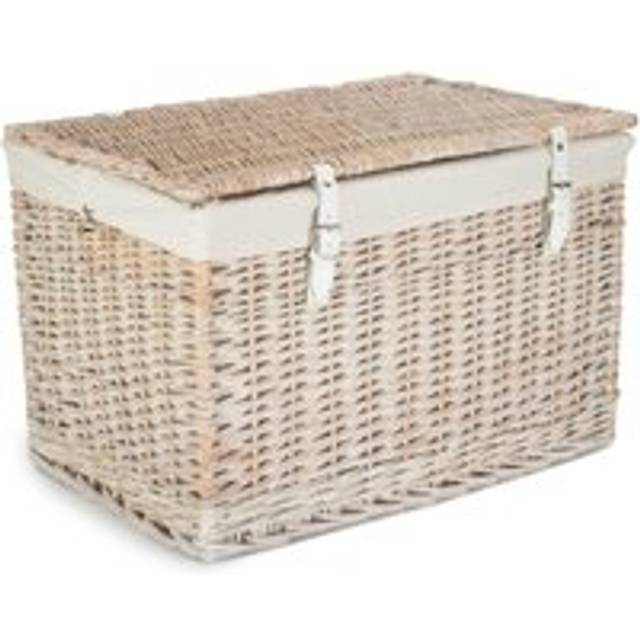 60cm White Wash Chest Picnic Wicker Basket - White