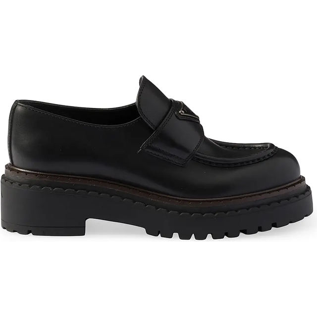 Prada Womens Black Double Chocolate Brand-plaque Leather Loafers Eur 38.5 / 5.5 Uk Women - BLACK