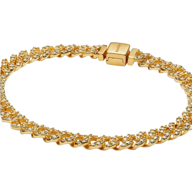 Pandora Gold Pavé Cuban Chain Bracelet - 16cm