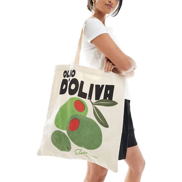 New Look Off White D'Oliva Small Canvas Tote Bag