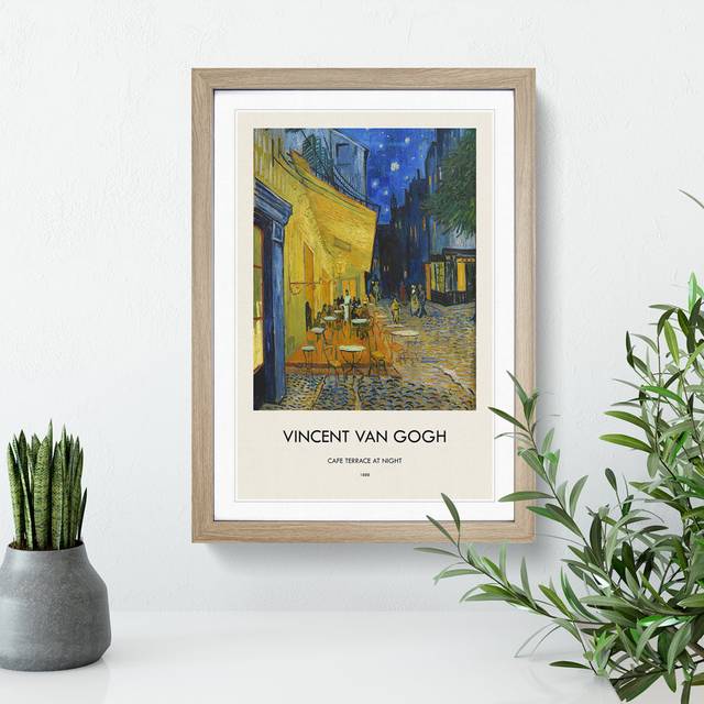 Cafe Terrace at Night by Vincent Van Gogh - Picture Frame Art Prints - Oak (36cm H x 27cm W x 2cm D)