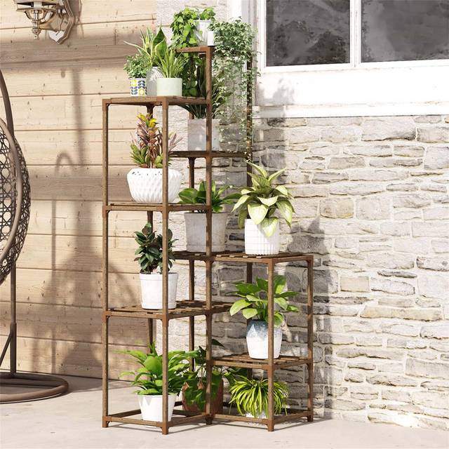 Corner Plant Stand For Indoor And Outdoor - Brown (139cm H X 60cm L X 60cm D)