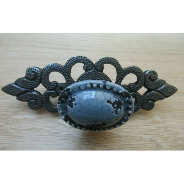 French Grey Glazed Cabinet Knob with back plate . - French Grey (Knob) +  Antique Iron (Back (0cm)