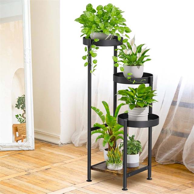 4 Tier Plant Stand For Indoor And Outdoor - Black;Brown (80cm H X 25cm L X 25cm D)