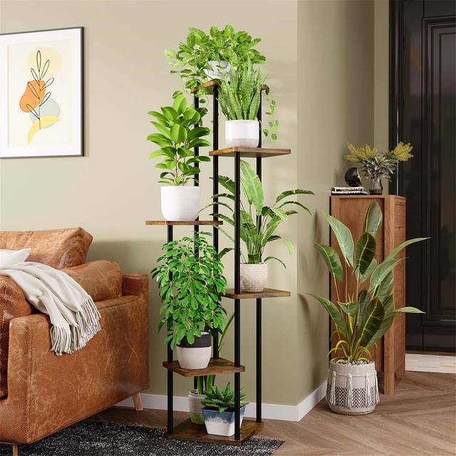 6 Tiers Ladder Plant Stand For Indoor And Outdoor - Black;Brown (130cm H X 30cm W X 30cm D)