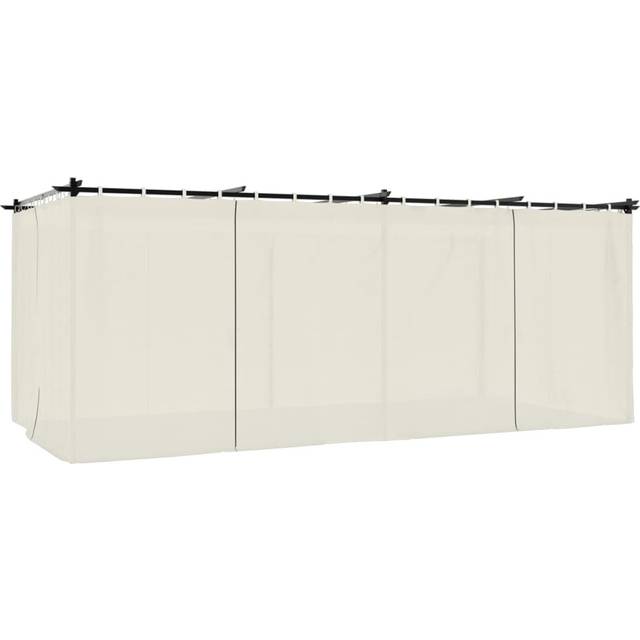 Gazebo With Curtains Steel - Cream (220cm H x 596cm W x 295cm D)
